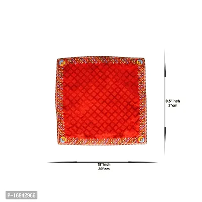 Om ssvmb9 Velvet Cloth for Pooja and God Idol/Puja Aasan Kapda/Chawki Altar Red Puja Cloth for Mandir, Temple and Other Puja Rituals (Pack of 1, Size 15 x 15 Inch, Red Color)-thumb3