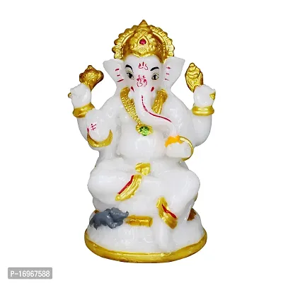 Om ssvmb9 Marble Ganesha Idol/Statue Ganesh Sitting Statue Long Ear Showpiece Colour:-White (H x L x W:-10x7x7cm/ Weight:-0.200g)-thumb0