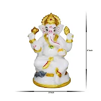 Om ssvmb9 Marble Ganesha Idol/Statue Ganesh Sitting Statue Long Ear Showpiece Colour:-White (H x L x W:-10x7x7cm/ Weight:-0.200g)-thumb1