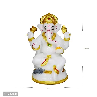 Om ssvmb9 Marble Ganesha Idol/Statue Ganesh Sitting Statue Long Ear Showpiece Colour:-White (H x L x W:-10x7x7cm/ Weight:-0.200g)-thumb2