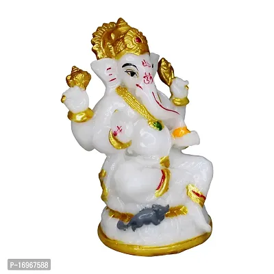 Om ssvmb9 Marble Ganesha Idol/Statue Ganesh Sitting Statue Long Ear Showpiece Colour:-White (H x L x W:-10x7x7cm/ Weight:-0.200g)-thumb3