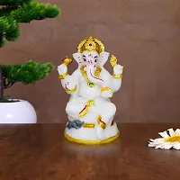 Om ssvmb9 Marble Ganesha Idol/Statue Ganesh Sitting Statue Long Ear Showpiece Colour:-White (H x L x W:-10x7x7cm/ Weight:-0.200g)-thumb4