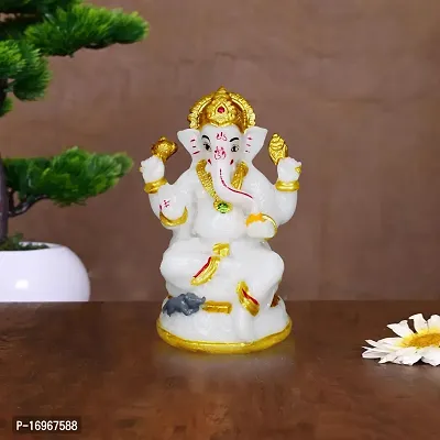 Om ssvmb9 Marble Ganesha Idol/Statue Ganesh Sitting Statue Long Ear Showpiece Colour:-White (H x L x W:-10x7x7cm/ Weight:-0.200g)-thumb5