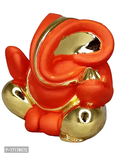 Om ssvmb9 Ganesha/Ganesh/Ganesh ji/Ganpati Idol/Idols/Murti/Statue for Gift, Car Dashborad, God for Good Luck and Success, Home Deacute;cor Figurine for Main Door (Gold Orange) (5x5x3)-thumb5