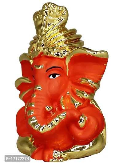 Om ssvmb9 Ganesha/Ganesh/Ganesh ji/Ganpati Idol/Idols/Murti/Statue for Gift, Car Dashborad, Home Deacute;cor Figurine for Main Door,Puja/Pooja, Mandir/Temple (Gold Orange) (9x6x4)-thumb3