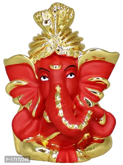 Om ssvmb9 Ganesha/Ganesh/Ganesh ji/Ganpati Idol/Idols/Murti/Statue for Gift, Car Dashborad, God for Good Luck and Success, Home Deacute;cor Figurine for Main Door (Gold Red) (9x6x4)