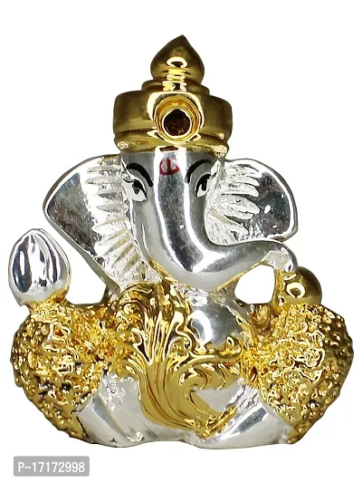 Om ssvmb9 Ganesha/Ganesh/Ganesh ji/Ganpati Idol/Idols/Murti/Statue for Gift, Car Dashborad, Home Deacute;cor Figurine for Main Door,Puja/Pooja, Mandir/Temple (Silver Gold) (4x4x2)-thumb0