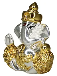 Om ssvmb9 Ganesha/Ganesh/Ganesh ji/Ganpati Idol/Idols/Murti/Statue for Gift, Car Dashborad, Home Deacute;cor Figurine for Main Door,Puja/Pooja, Mandir/Temple (Silver Gold) (4x4x2)-thumb2