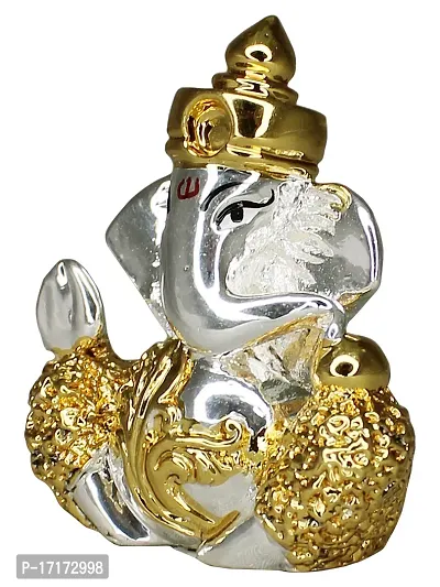 Om ssvmb9 Ganesha/Ganesh/Ganesh ji/Ganpati Idol/Idols/Murti/Statue for Gift, Car Dashborad, Home Deacute;cor Figurine for Main Door,Puja/Pooja, Mandir/Temple (Silver Gold) (4x4x2)-thumb3