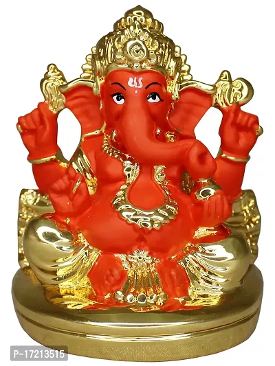 Om ssvmb9 Ganesha/Ganesh/Ganesh ji/Ganpati Idol/Idols/Murti/Statue for Gift, Car Dashborad, Home Deacute;cor Figurine for Main Door,Puja/Pooja, Mandir/Temple (Gold Orange) (7x6x4)-thumb0