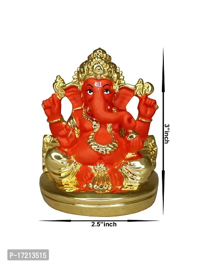 Om ssvmb9 Ganesha/Ganesh/Ganesh ji/Ganpati Idol/Idols/Murti/Statue for Gift, Car Dashborad, Home Deacute;cor Figurine for Main Door,Puja/Pooja, Mandir/Temple (Gold Orange) (7x6x4)-thumb4