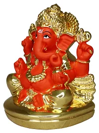 Om ssvmb9 Ganesha/Ganesh/Ganesh ji/Ganpati Idol/Idols/Murti/Statue for Gift, Car Dashborad, Home Deacute;cor Figurine for Main Door,Puja/Pooja, Mandir/Temple (Gold Orange) (7x6x4)-thumb2