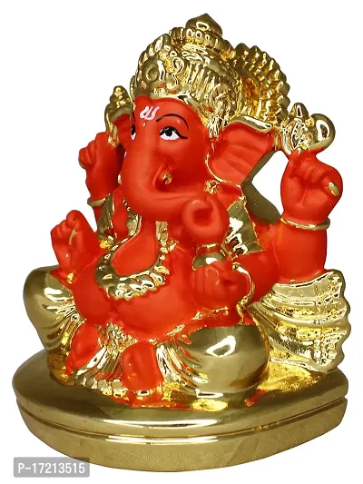 Om ssvmb9 Ganesha/Ganesh/Ganesh ji/Ganpati Idol/Idols/Murti/Statue for Gift, Car Dashborad, Home Deacute;cor Figurine for Main Door,Puja/Pooja, Mandir/Temple (Gold Orange) (7x6x4)-thumb3