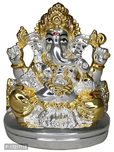 Om ssvmb9 Ganesha/Ganesh/Ganesh ji/Ganpati Idol/Idols/Murti/Statue for Gift, Car Dashborad, Home Deacute;cor Figurine for Main Door,Puja/Pooja, Mandir/Temple (Silver Gold) (7x6x4)