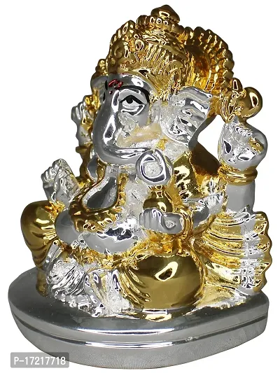 Om ssvmb9 Ganesha/Ganesh/Ganesh ji/Ganpati Idol/Idols/Murti/Statue for Gift, Car Dashborad, Home Deacute;cor Figurine for Main Door,Puja/Pooja, Mandir/Temple (Silver Gold) (7x6x4)-thumb5