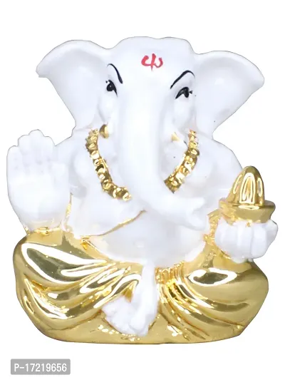 Om ssvmb9 Ganesha/Ganesh/Ganesh ji/Ganpati Idol/Idols/Murti/Statue for Gift, Car Dashborad, Home Deacute;cor Figurine for Main Door,Puja/Pooja, Mandir/Temple (Gold White Plated) (5x5x2)