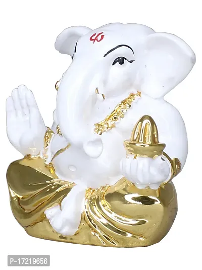 Om ssvmb9 Ganesha/Ganesh/Ganesh ji/Ganpati Idol/Idols/Murti/Statue for Gift, Car Dashborad, Home Deacute;cor Figurine for Main Door,Puja/Pooja, Mandir/Temple (Gold White Plated) (5x5x2)-thumb3