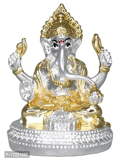 Om ssvmb9 Ganesha/Ganesh/Ganesh ji/Ganpati Idol/Idols/Murti/Statue for Gift, Car Dashborad, Home Deacute;cor Figurine for Main Door,Puja/Pooja, Mandir/Temple (Gold Silver Plated) (8x5x4)-thumb0