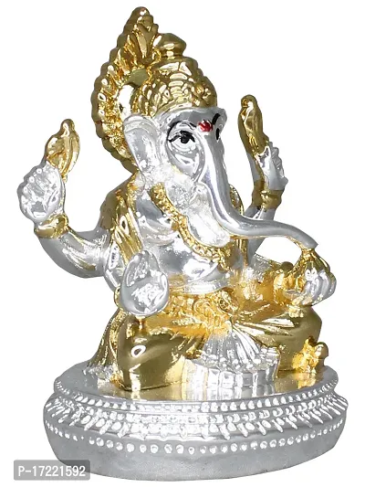 Om ssvmb9 Ganesha/Ganesh/Ganesh ji/Ganpati Idol/Idols/Murti/Statue for Gift, Car Dashborad, Home Deacute;cor Figurine for Main Door,Puja/Pooja, Mandir/Temple (Gold Silver Plated) (8x5x4)-thumb3