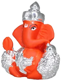 Om ssvmb9 Ganesha/Ganesh/Ganesh ji/Ganpati Idol/Idols/Murti/Statue for Gift, Car Dashborad, Home Deacute;cor Figurine for Main Door,Puja/Pooja, Mandir/Temple (Silver Plated) (4x4x2)-thumb3