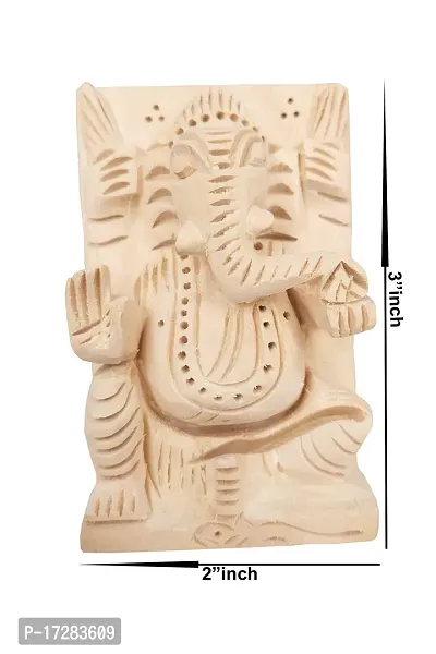 Wooden Lord Ganesh Idol |Ganapati Murti | Ganesha Statue for Home Decor, Tabletop and Car Dashboard. Hindu God of Good Luck  New Beginning 3 Inch-thumb2