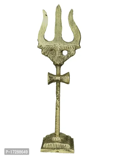 Om ssvmb9 Brass Damru Trishul on Stand Shiva Trishool Showpiece Decoration Items for Durga Pooja Room, Temple Home Decor, Puja House  Office Mandir Height 4 Inch-thumb0