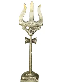 Om ssvmb9 Brass Damru Trishul on Stand Shiva Trishool Showpiece Decoration Items for Durga Pooja Room, Temple Home Decor, Puja House  Office Mandir Height 4 Inch-thumb1