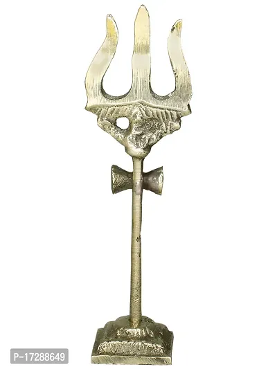 Om ssvmb9 Brass Damru Trishul on Stand Shiva Trishool Showpiece Decoration Items for Durga Pooja Room, Temple Home Decor, Puja House  Office Mandir Height 4 Inch-thumb2