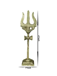 Om ssvmb9 Brass Damru Trishul on Stand Shiva Trishool Showpiece Decoration Items for Durga Pooja Room, Temple Home Decor, Puja House  Office Mandir Height 4 Inch-thumb2