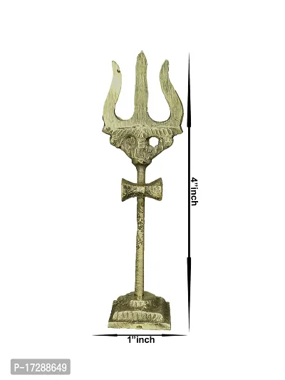 Om ssvmb9 Brass Damru Trishul on Stand Shiva Trishool Showpiece Decoration Items for Durga Pooja Room, Temple Home Decor, Puja House  Office Mandir Height 4 Inch-thumb3