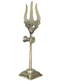 Om ssvmb9 Brass Damru Trishul on Stand Shiva Trishool Showpiece Decoration Items for Durga Pooja Room, Temple Home Decor, Puja House  Office Mandir Height 4 Inch-thumb3