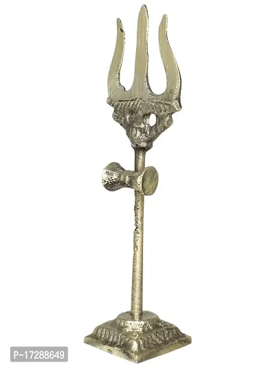 Om ssvmb9 Brass Damru Trishul on Stand Shiva Trishool Showpiece Decoration Items for Durga Pooja Room, Temple Home Decor, Puja House  Office Mandir Height 4 Inch-thumb4