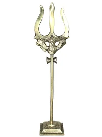 Om ssvmb9 Brass Damru Trishul on Stand Shiva Trishool Showpiece Decoration Items for Durga Pooja Room, Temple Home Decor, Puja House  Office Mandir Height 7.5 Inch-thumb3