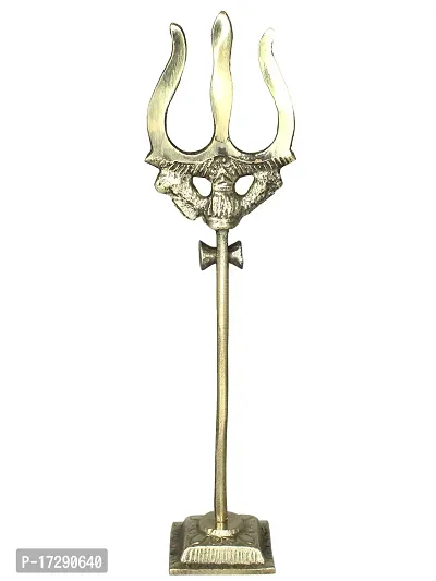 Om ssvmb9 Brass Damru Trishul on Stand Shiva Trishool Showpiece Decoration Items for Durga Pooja Room, Temple Home Decor, Puja House  Office Mandir Height 7.5 Inch-thumb4