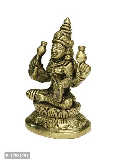 Om ssvmb9 Brass Maha Lakshmi Statue Laxmi Devi Idol/Murti for Home Temple Puja/Pooja, Good Luck, Success and Prosperity (Size:- Small, L x W x H:- 2 x 2 x 4 Inch)-thumb4