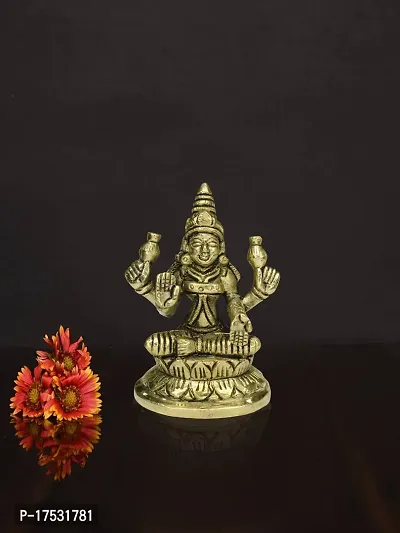 Om ssvmb9 Brass Maha Lakshmi Statue Laxmi Devi Idol/Murti for Home Temple Puja/Pooja, Good Luck, Success and Prosperity (Size:- Small, L x W x H:- 2 x 2 x 4 Inch)-thumb3