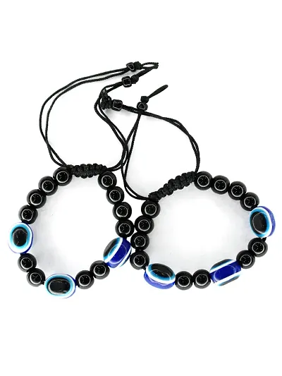 Om ssvmb9 Healing Gemstones Semi Precious Stone Evil Eye Elastic Free Size Bracelet for Men Women (Pack Of 3)