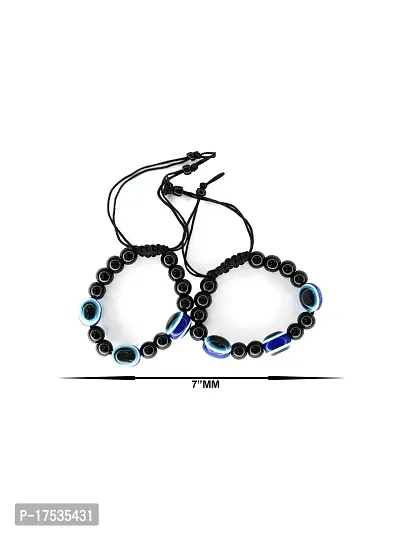 Om ssvmb9 Natural Healing Gemstones Semi Precious Stone Blue Evil Eye Elastic Free Size Bracelet for Men  Women (Pack Of 3)-thumb2