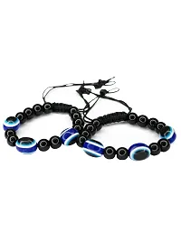 Om ssvmb9 Natural Healing Gemstones Semi Precious Stone Blue Evil Eye Elastic Free Size Bracelet for Men  Women (Pack Of 3)-thumb2