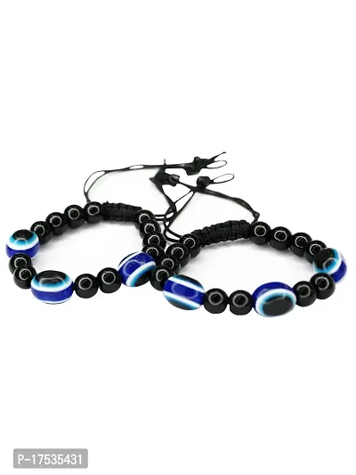 Om ssvmb9 Natural Healing Gemstones Semi Precious Stone Blue Evil Eye Elastic Free Size Bracelet for Men  Women (Pack Of 3)-thumb3