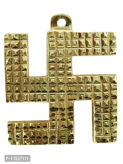 Om ssvmb9 Brass Wall Hanging Swastik Sculpture for Positive Energy Showpiece Religious Figurine for Puja/Pooja Home Office Table Decor Items (2 Inch_Gold Color)-thumb0