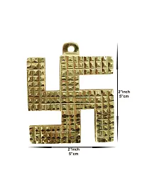 Om ssvmb9 Brass Wall Hanging Swastik Sculpture for Positive Energy Showpiece Religious Figurine for Puja/Pooja Home Office Table Decor Items (2 Inch_Gold Color)-thumb1