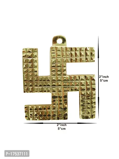 Om ssvmb9 Brass Wall Hanging Swastik Sculpture for Positive Energy Showpiece Religious Figurine for Puja/Pooja Home Office Table Decor Items (2 Inch_Gold Color)-thumb2