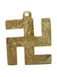 Om ssvmb9 Brass Wall Hanging Swastik Sculpture for Positive Energy Showpiece Religious Figurine for Puja/Pooja Home Office Table Decor Items (2 Inch_Gold Color)-thumb3