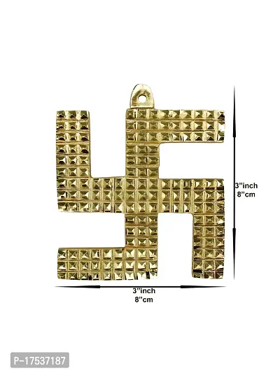 Om ssvmb9 Brass Wall Hanging Swastik Sculpture for Positive Energy Showpiece Religious Figurine for Puja/Pooja Home Office Table Decor Items (3 Inch_Gold Color)-thumb3