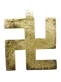 Om ssvmb9 Brass Wall Hanging Swastik Sculpture for Positive Energy Showpiece Religious Figurine for Puja/Pooja Home Office Table Decor Items (3 Inch_Gold Color)-thumb3