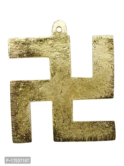 Om ssvmb9 Brass Wall Hanging Swastik Sculpture for Positive Energy Showpiece Religious Figurine for Puja/Pooja Home Office Table Decor Items (3 Inch_Gold Color)-thumb4