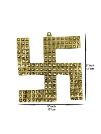 Om ssvmb9 Brass Wall Hanging Swastik Sculpture for Positive Energy Showpiece Religious Figurine for Puja/Pooja Home Office Table Decor Items (5 Inch_Gold Color)-thumb1