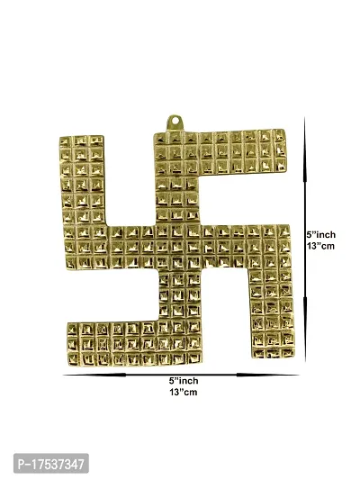 Om ssvmb9 Brass Wall Hanging Swastik Sculpture for Positive Energy Showpiece Religious Figurine for Puja/Pooja Home Office Table Decor Items (5 Inch_Gold Color)-thumb2