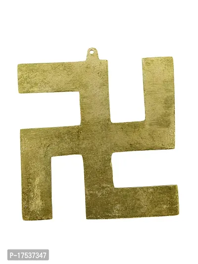 Om ssvmb9 Brass Wall Hanging Swastik Sculpture for Positive Energy Showpiece Religious Figurine for Puja/Pooja Home Office Table Decor Items (5 Inch_Gold Color)-thumb4